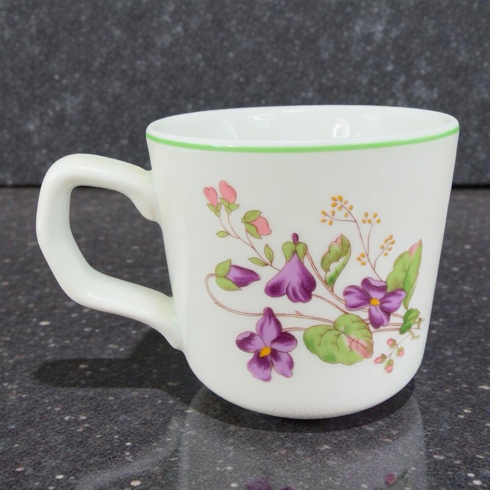 Pillivuyt France Porcelain Violettes Floral Design Vintage French Coffee Mug VTG